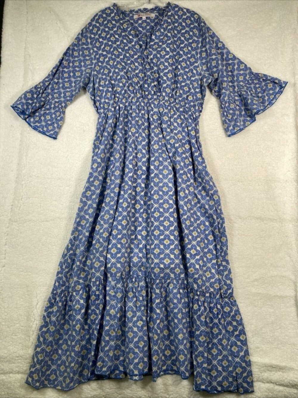 Ro's Garden Bohemian Blue Floral Cotton Maxi Dress Size XL